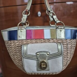 Coach legacy stripe straw purse (sold as is)
